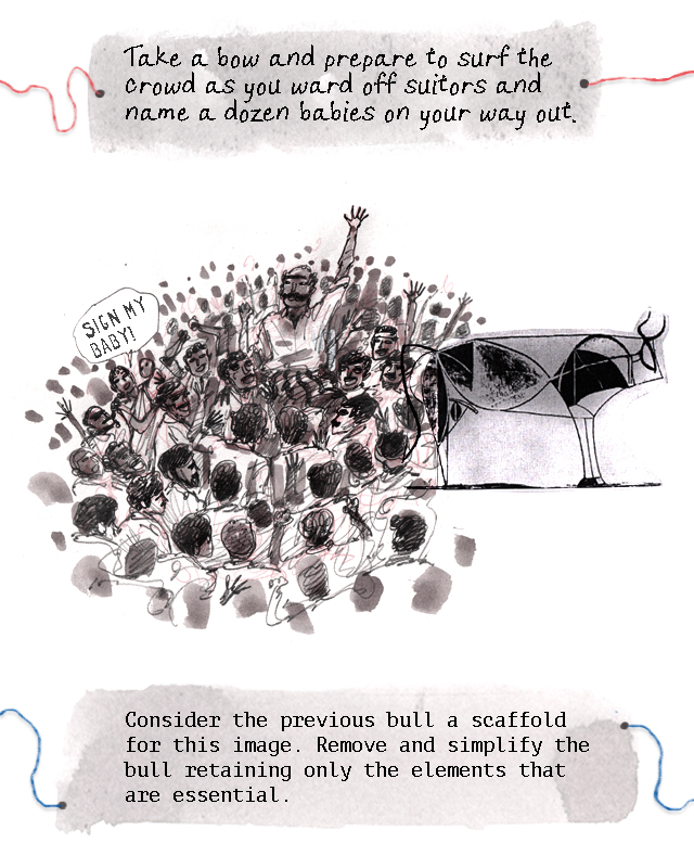 Artwork from 'How to tame a Bull and Draw Like Picasso in 10 Easy Steps' comic.